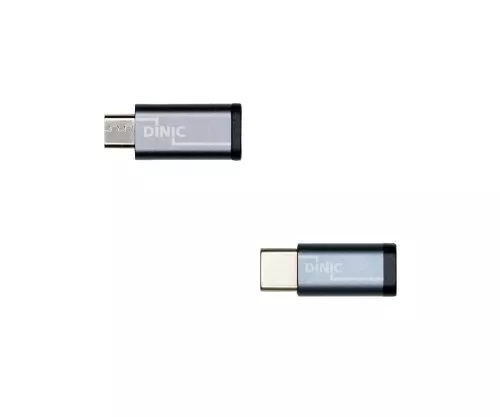 Комплект, USB C мъжки към микро женски + C женски към микро мъжки 2x USB адаптер, алуминий, космическо сиво, DINIC кутия